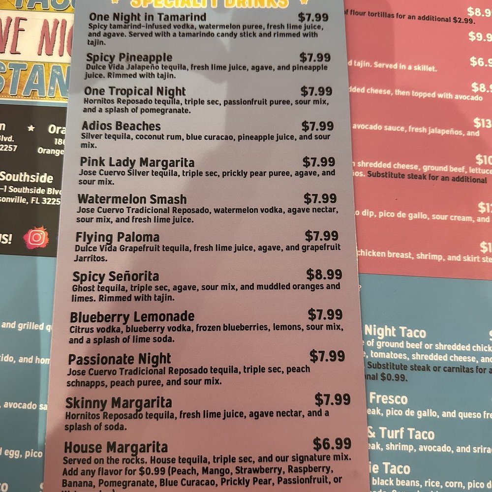 One Night Taco Stand - All Specialty Drinks - Tacos Near Me - Orange Park, Florida One Night Taco Stand - All Specialty Drinks - Tacos Near Me - Orange Park, Florida