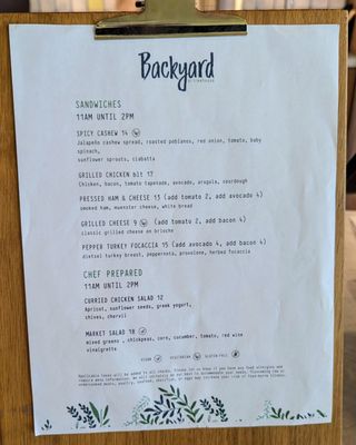 Menu photo 5 Backyard Café Sunnyvale, CA
