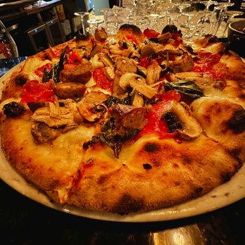 Naples 15 - Custom pie with sausage, hot salami mushroom. - Italian Near Me - Madison, Wisconsin