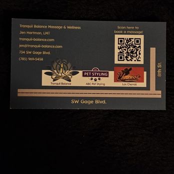 Tranquil Balance Massage & Wellness - Business card - Massage Therapy Near Me - Topeka, Kansas