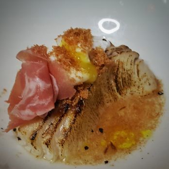 Casa Lever - Torched Kampachi with San Daniele prosciutto and quail egg - Italian Near Me - New York, New York Casa Lever - Torched Kampachi with San Daniele prosciutto and quail egg - Italian Near Me - New York, New York