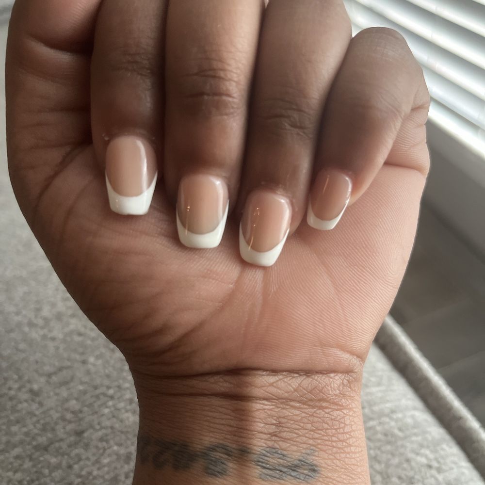 This is coffin shaped French manicure