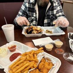 Wateree Cajun Seafood & Wings - Fried shrimp platter with coleslaw and fries.