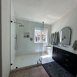 L shaped curb, shower niche, window, and bench pieces