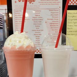 The Frozen Orange - Strawberry slushie and Pina colada flavored slushie