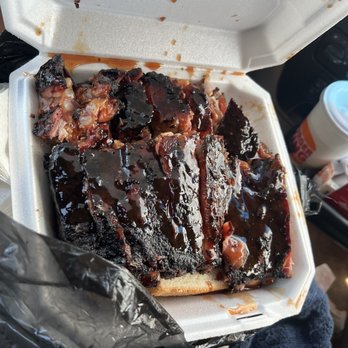 Bruh Mans BBQ - Half slab of ribs, I was in a rush to eat it sorry for the quality - Barbeque Near Me - Tampa, Florida Bruh Mans BBQ - Half slab of ribs, I was in a rush to eat it sorry for the quality - Barbeque Near Me - Tampa, Florida