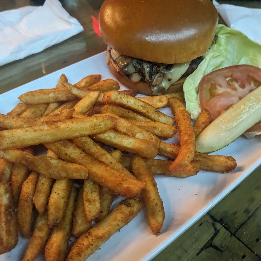 Shogun burger and old bay fries