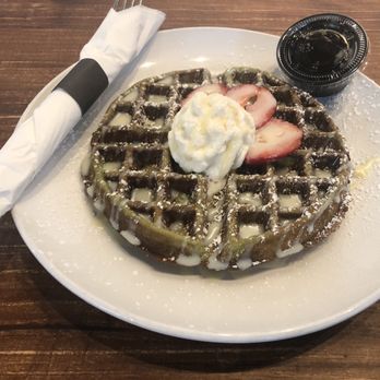 Buzz & Bites - Kiddo Waffle - Matcha flavor, add condensed milk - Coffee & Tea Near Me - Houston, Texas