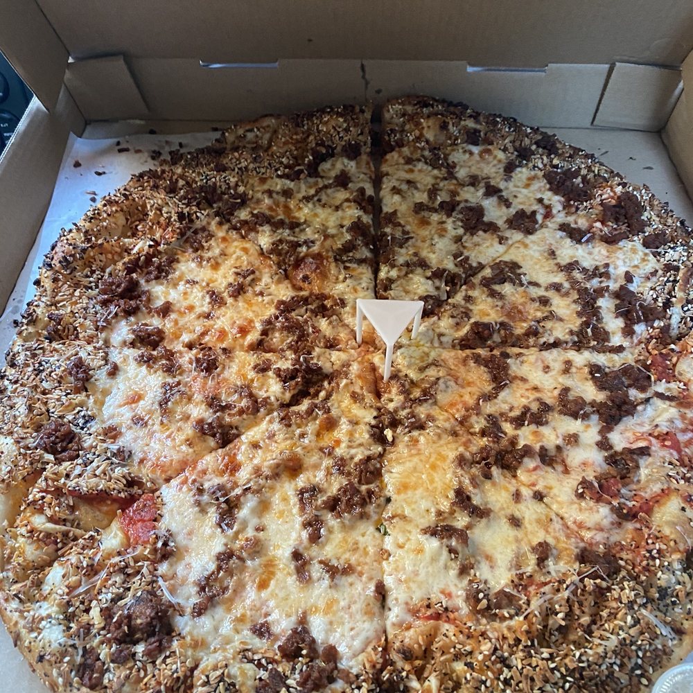 Americana Pizza - Vegan sausage pizza with everything crust. 18 inch. - Pizza Near Me - Boise, Idaho Americana Pizza - Vegan sausage pizza with everything crust. 18 inch. - Pizza Near Me - Boise, Idaho