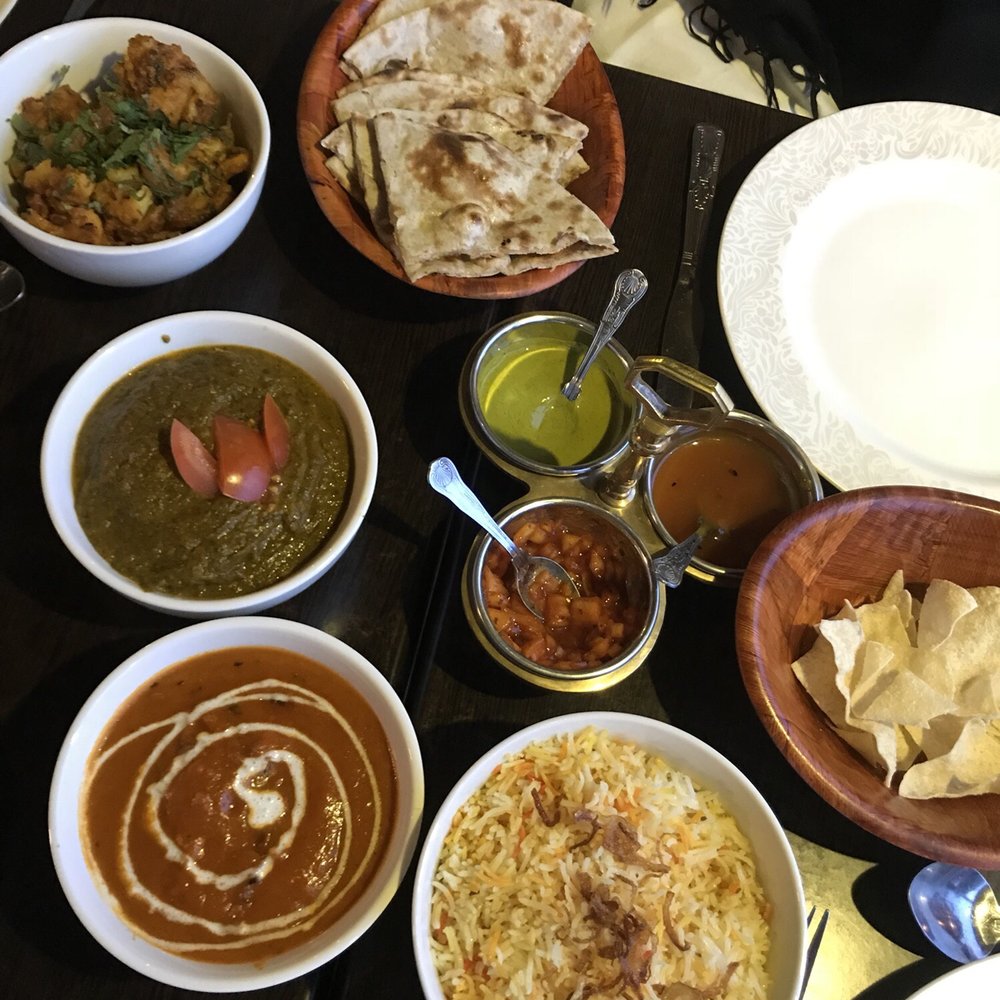 Kashmir - top to bottom. Aloo Gobi. Palak Paneer. Paneer Makhni. Tandoori Roti. Chutneys amazing - Indian Near Me - Galway, G Kashmir - top to bottom. Aloo Gobi. Palak Paneer. Paneer Makhni. Tandoori Roti. Chutneys amazing - Indian Near Me - Galway, G