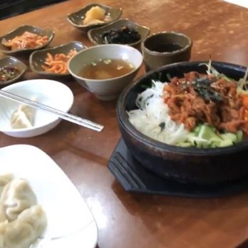 Sunrise House - Bibimbap and steamed dumplings with their amazing side dishes ! - Korean Near Me - Toronto, Ontario