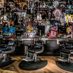 Floyd's 99 Barbershop - Interior, along with their famous rock star celebrities. Wall to wall.