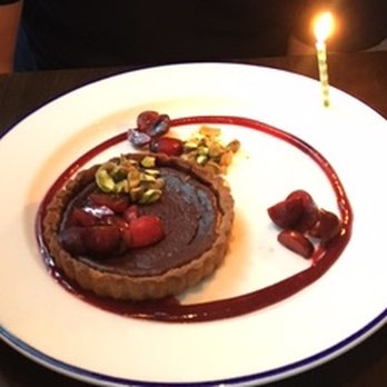 Bar Mezzana - chocolate torte with pistachios and fresh cherries - Italian Near Me - Boston, Massachusetts