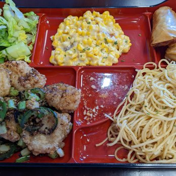 Saigon Bento - Salt and pepper fish, garlic noodles, egg roll, cheese corn. Very tasty. - Vietnamese Near Me - Bakersfield, California Saigon Bento - Salt and pepper fish, garlic noodles, egg roll, cheese corn. Very tasty. - Vietnamese Near Me - Bakersfield, California