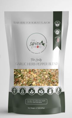 "FERN GULLY" GARLIC HERB PEPPER BLEND - This is for the garlic lovers and naysayers alike! Our proprietary blend is a must have for your veggies, soups and savory dishes. The smoky Aleppo pepper makes it great on the grill too! Make this an essential addition to your kitchen, and allow the aromatics of roasted garlic, onion and herbs to transport you to the towering greenery of Fern Gully!
"Fern Gully" contains 59% less sodium compared to other Garlic Herb blends! "FERN GULLY" GARLIC HERB PEPPER BLEND - This is for the garlic lovers and naysayers alike! Our proprietary blend is a must have for your veggies, soups and savory dishes. The smoky Aleppo pepper makes it great on the grill too! Make this an essential addition to your kitchen, and allow the aromatics of roasted garlic, onion and herbs to transport you to the towering greenery of Fern Gully!
"Fern Gully" contains 59% less sodium compared to other Garlic Herb blends!