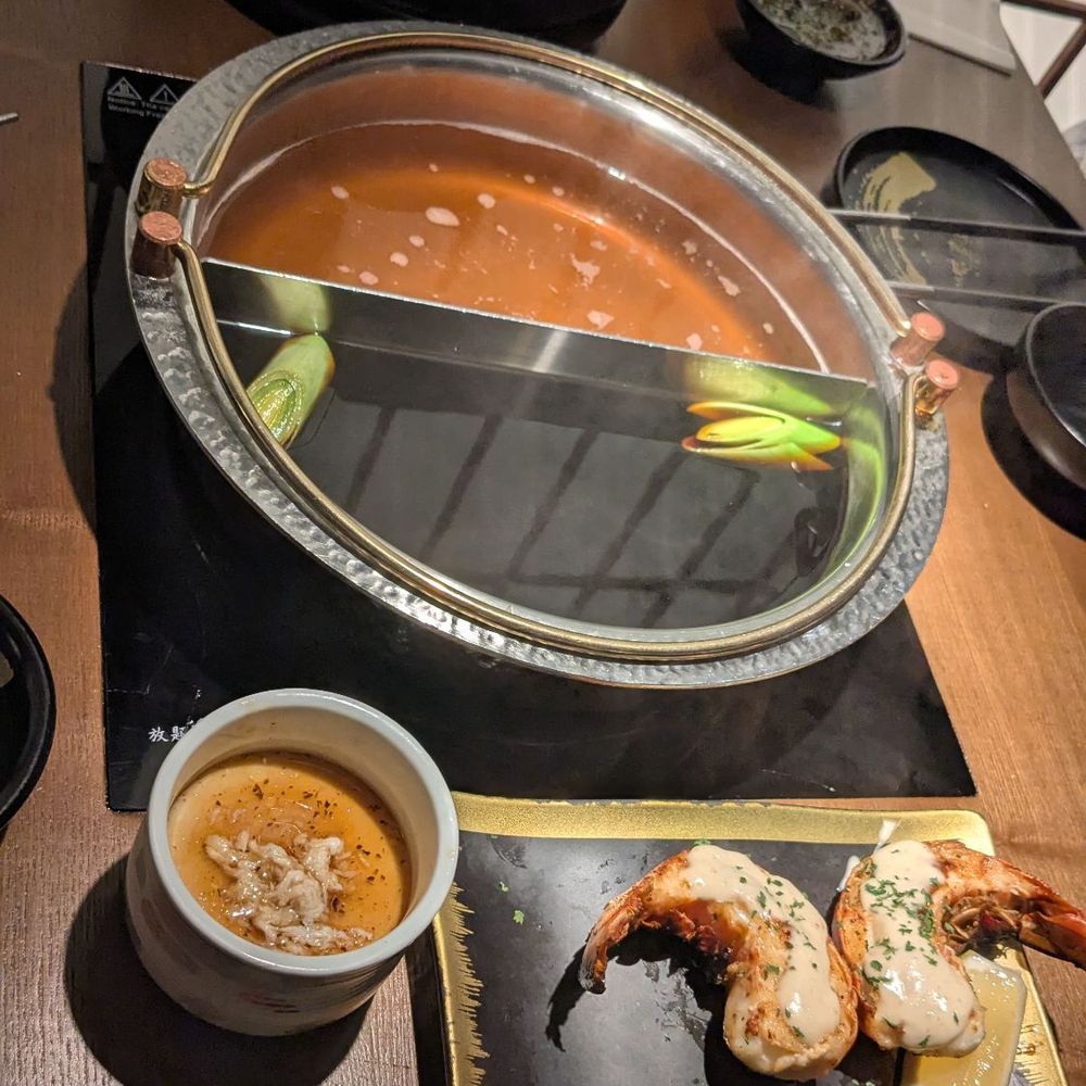 Mikiya Wagyu Shabu House - House broth and sukiyaki broth, snow crab chawanmushi, grilled lobster tail - Hot Pot Near Me - Flushing, New York Mikiya Wagyu Shabu House - House broth and sukiyaki broth, snow crab chawanmushi, grilled lobster tail - Hot Pot Near Me - Flushing, New York