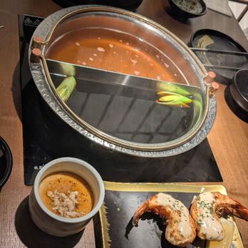 Mikiya Wagyu Shabu House - House broth and sukiyaki broth, snow crab chawanmushi, grilled lobster tail - Hot Pot Near Me - Flushing, New York Mikiya Wagyu Shabu House - House broth and sukiyaki broth, snow crab chawanmushi, grilled lobster tail - Hot Pot Near Me - Flushing, New York