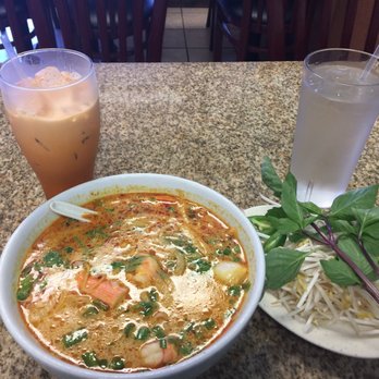 Pho Crystal - Seafood Curry -Egg noodles and Thai ice tea. Real good - Vietnamese Near Me - Fairview, Texas