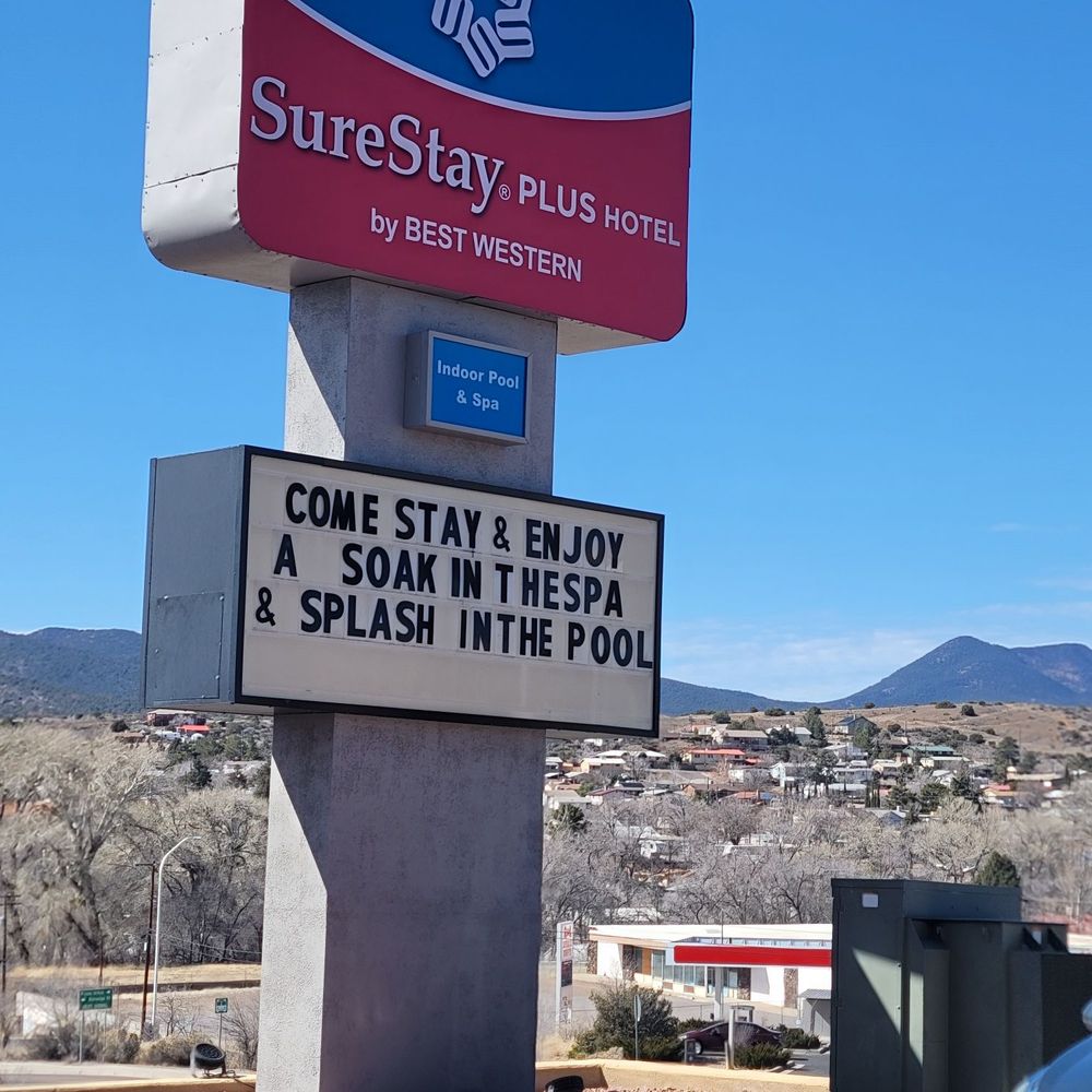 SureStay Plus Hotel By Best Western Silver City - Sign from road - Hotels Near Me - Silver City, New Mexico SureStay Plus Hotel By Best Western Silver City - Sign from road - Hotels Near Me - Silver City, New Mexico