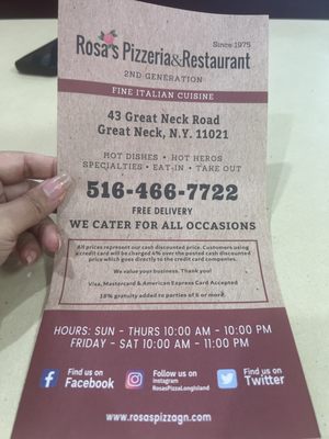 Menu photo 1 Rosa's Pizza Great Neck, NY