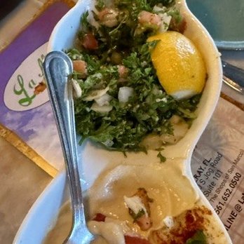 La Marsa Delray - Starter combo with hummus, baba ghanoush, and tabbouli - Mediterranean Near Me - Delray Beach, Florida La Marsa Delray - Starter combo with hummus, baba ghanoush, and tabbouli - Mediterranean Near Me - Delray Beach, Florida