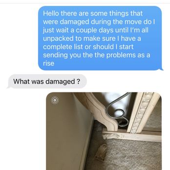 Thunder Vanlines - First time messaging him about the damaged furniture - Movers Near Me - Fort Lauderdale, Florida Thunder Vanlines - First time messaging him about the damaged furniture - Movers Near Me - Fort Lauderdale, Florida