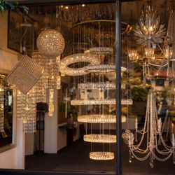 Modern Lighting - Window display from the outside of store.