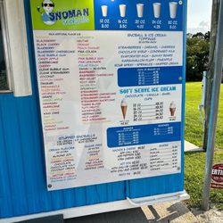 Sno Man Snoballs - Menu