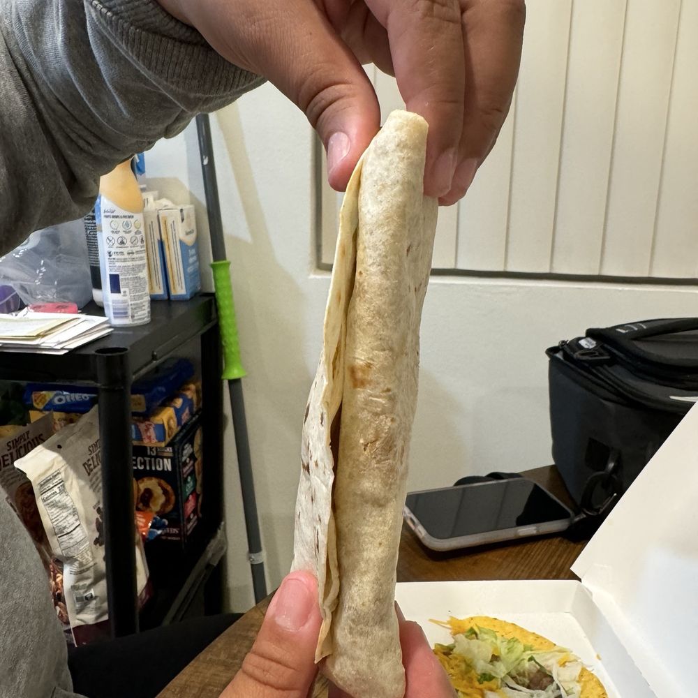 Taco Bell - This is the size of a bean burrito. This is just tortilla. Might as well call it non bean burrito! - Fast Food Near Me - Gardena, California Taco Bell - This is the size of a bean burrito. This is just tortilla. Might as well call it non bean burrito! - Fast Food Near Me - Gardena, California
