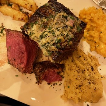 Local Restaurant & Bar - 8 oz. Filet cooked perfect with Mashed potato, truffle Mac & Cheese, Butternut risotto - New American Near Me - Jackson, Wyoming
