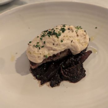 SRV Boston - Pork shoulder with milk foam and caramelized onions. Pork so tender. Good flavors overall 5/5 - Italian Near Me - Boston, Massachusetts