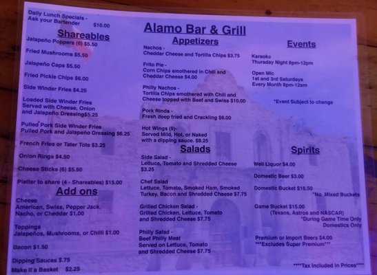 Menu photo 1 Alamo Bar & Grill Houston, TX Menu photo 1 Alamo Bar & Grill Houston, TX