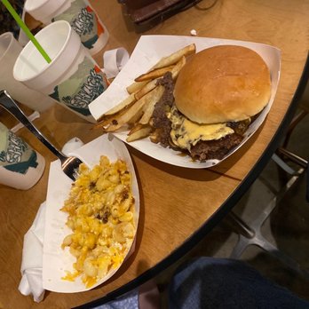 The Shack On 8th - Burger and fries and I added Mac and cheese that looks nasty - Bars Near Me - Virginia Beach, Virginia