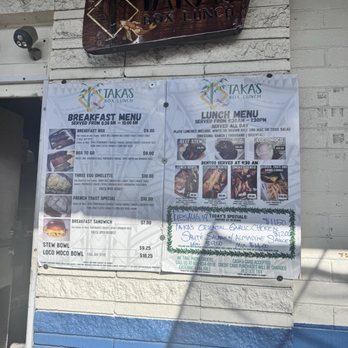 Taka's Box Lunch - Menu - Breakfast & Brunch Near Me - Honolulu, Hawaii