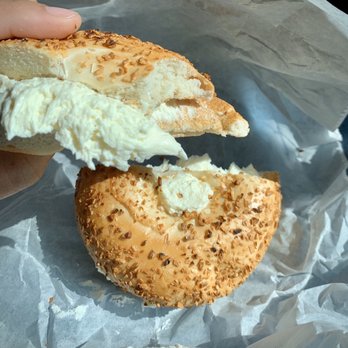 Bagel Cafe - Onion bagel toasted with cream cheese - Bagels Near Me - Manchester, New Hampshire