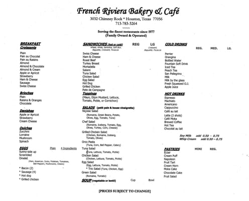 Menu photo 8 French Riviera Bakery Cafe Houston, TX