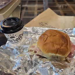 Ham & Cheese sandwich and a wee Cortado Ham & Cheese sandwich and a wee Cortado