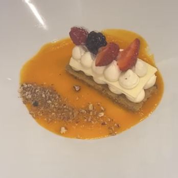 La Casona STK - Carrot cake tart. This was like a deconstructed carrot cake. The orange was a carrot soup. - Steakhouses Near Me - Cancún, ROO