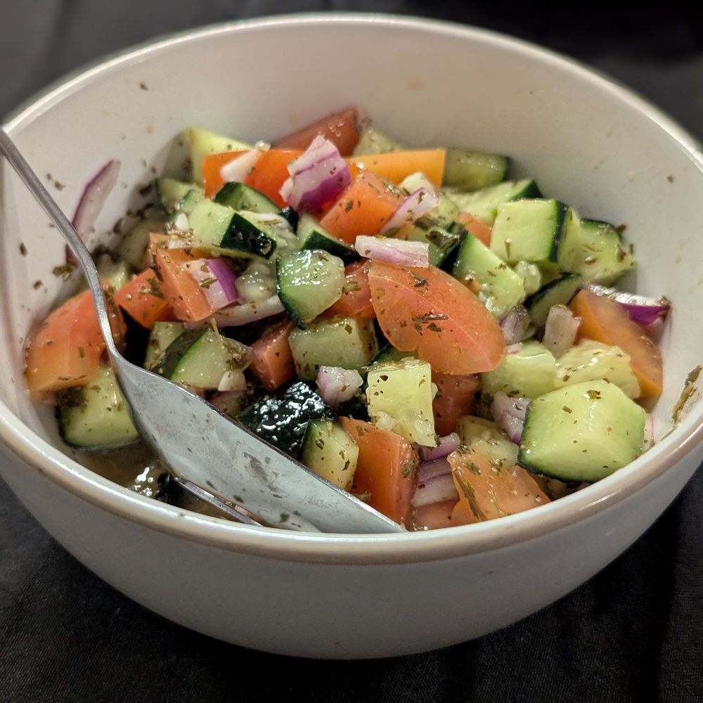 Divan Grill & Lounge - Cucumber, tomato, and onion salad - refreshing - Mediterranean Near Me - Tustin, California