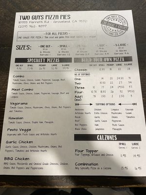 Menu photo 3 Two Guys Pizza Pies Groveland, CA Menu photo 3 Two Guys Pizza Pies Groveland, CA
