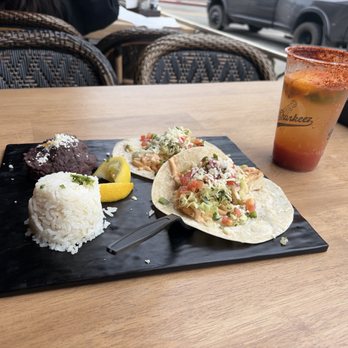 Baja Sharkeez - Mahi mahi tacos with rice and beans - Bars Near Me - Newport Beach, California
