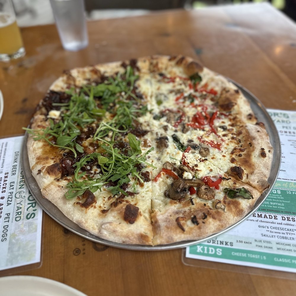 Neighbor's Kitchen & Yard - Large DIY Pizza Half Gettin' Figgy Wit It and half Riverside Veggie. - Pizza Near Me - Bastrop, Texas