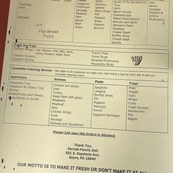 Parrish Family Deli - Menu