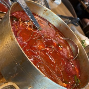 Sizzle Korean Barbeque - Gooey red borscht-like hot spicy beef soup. Avoid like the plastic toxic appearance should warn. It's as bad as it looks. - Korean Near Me - Phoenix, Arizona Sizzle Korean Barbeque - Gooey red borscht-like hot spicy beef soup. Avoid like the plastic toxic appearance should warn. It's as bad as it looks. - Korean Near Me - Phoenix, Arizona