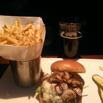 Yard House - Burger with gorgonzola cheese,  cremini mushrooms and spinach. - New American Near Me - Palmdale, California