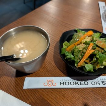 Hooked on Sushi - Carlsbad - Miso soup and salad - Sushi Bars Near Me - Carlsbad, California