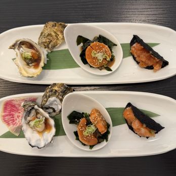Fillet Sushi - Salmon Nori Taco, Oyster Ponzu, and Ankimo Mustard Miso - Sushi Bars Near Me - Monrovia, California Fillet Sushi - Salmon Nori Taco, Oyster Ponzu, and Ankimo Mustard Miso - Sushi Bars Near Me - Monrovia, California