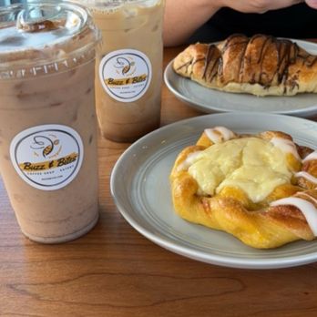 Buzz & Bites - Katy - Cream cheese danish, chocolate croissant, iced chai latte with oat milk & Iced Vanilla Latte. - Coffee & Tea Near Me - Katy, Texas Buzz & Bites - Katy - Cream cheese danish, chocolate croissant, iced chai latte with oat milk & Iced Vanilla Latte. - Coffee & Tea Near Me - Katy, Texas