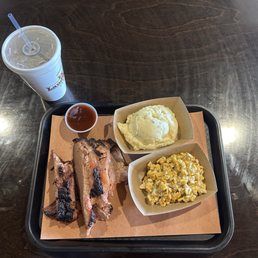 Sliced brisket with next to flavorless potato salad and hard crusty corn. No sliced bread like it used have. Sliced brisket with next to flavorless potato salad and hard crusty corn. No sliced bread like it used have.