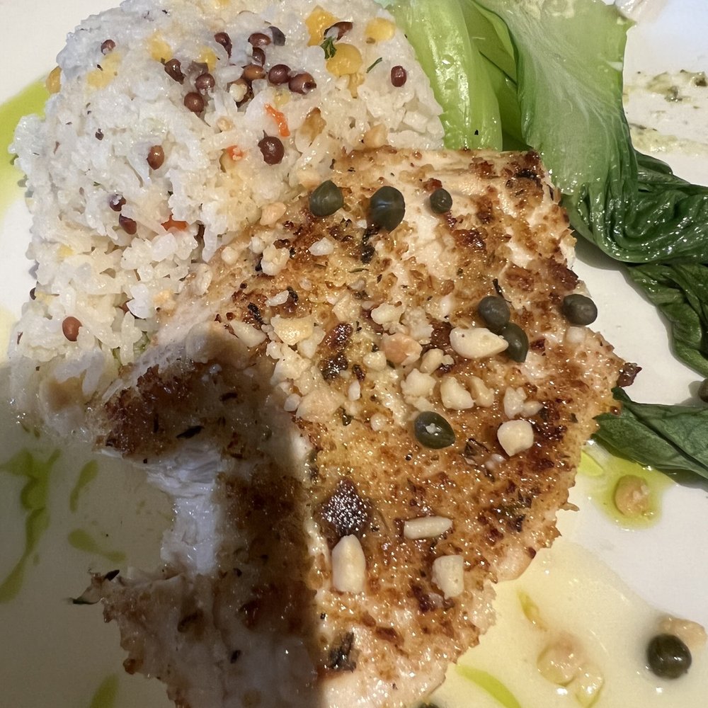 Keoki's Paradise - Macadamia crusted sword fish on chefs tasting menu - Seafood Near Me - Koloa, Hawaii